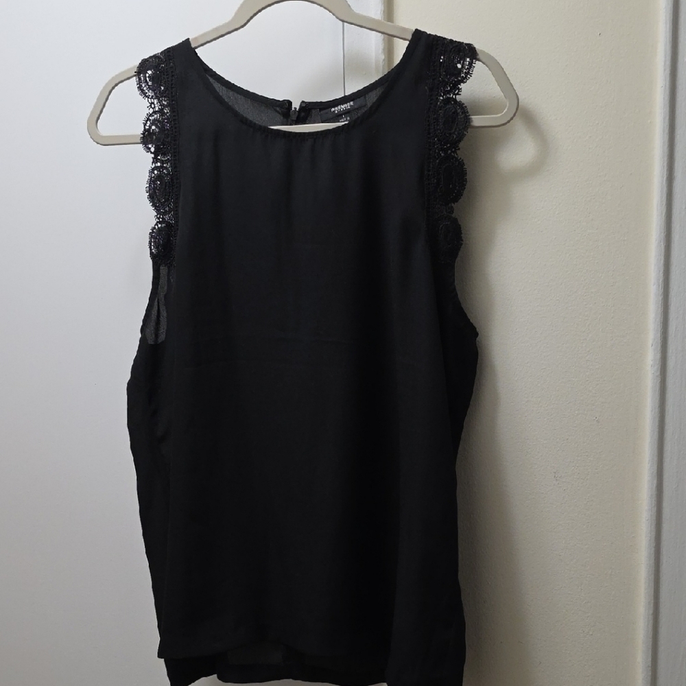 Premise Black Sleeveless Top with Lace Detail